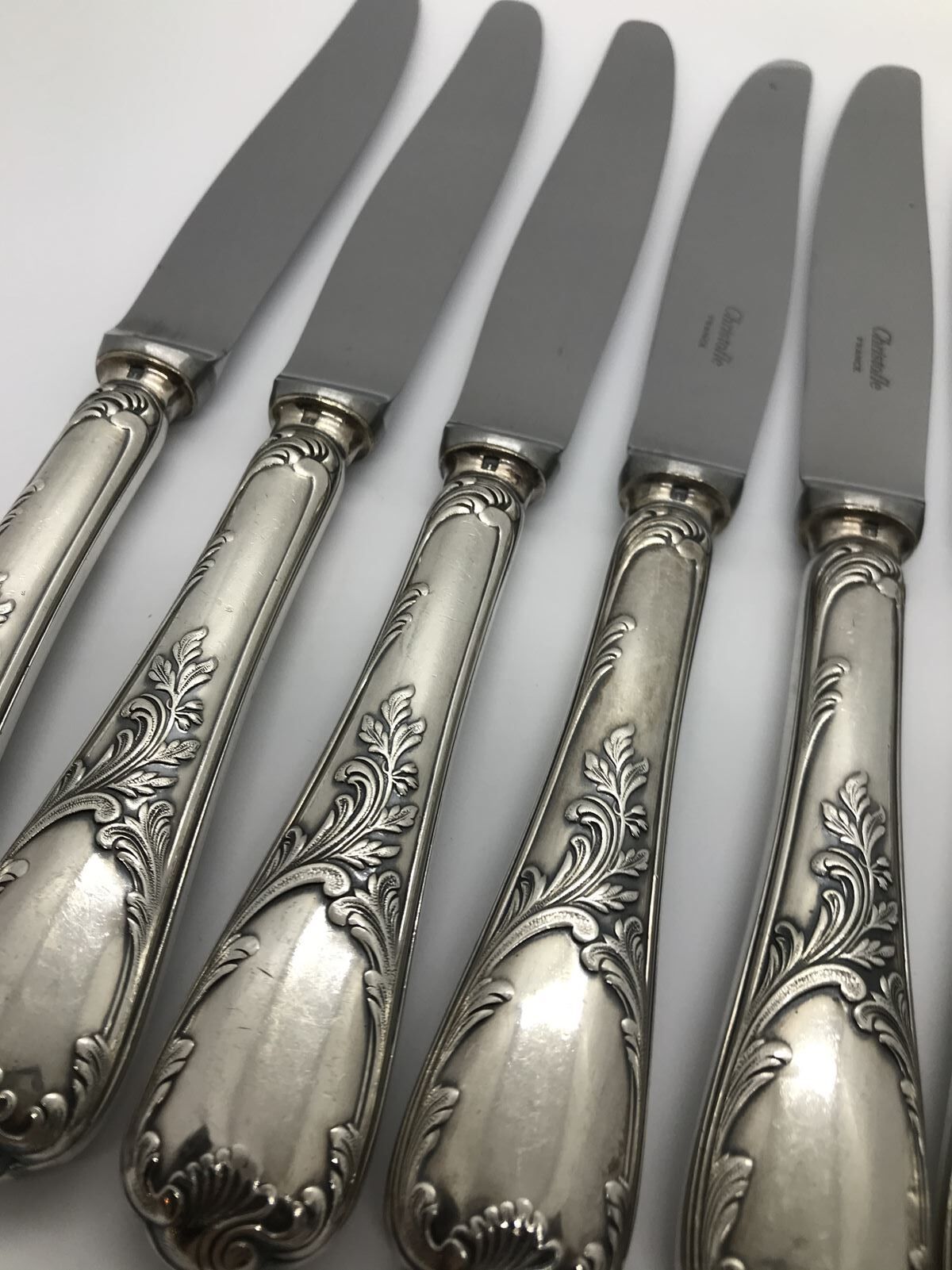 6 Christofle knives, Marly model, silver metal