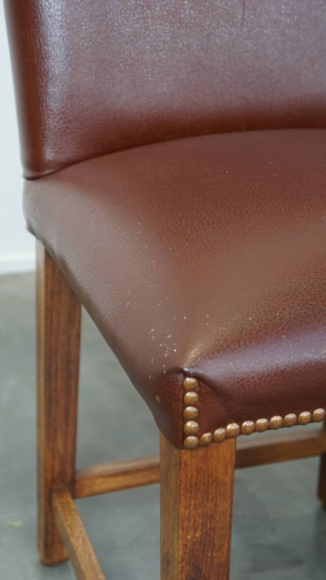 Set of 4 English style dining chairs in cognac-colored leather
