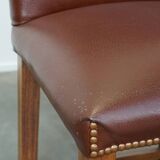 Set of 4 cognac-colored English style dining chairs made of leather