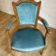 Pair of Louis XVI vintage cabriolet armchairs in duck blue velvet and wood.