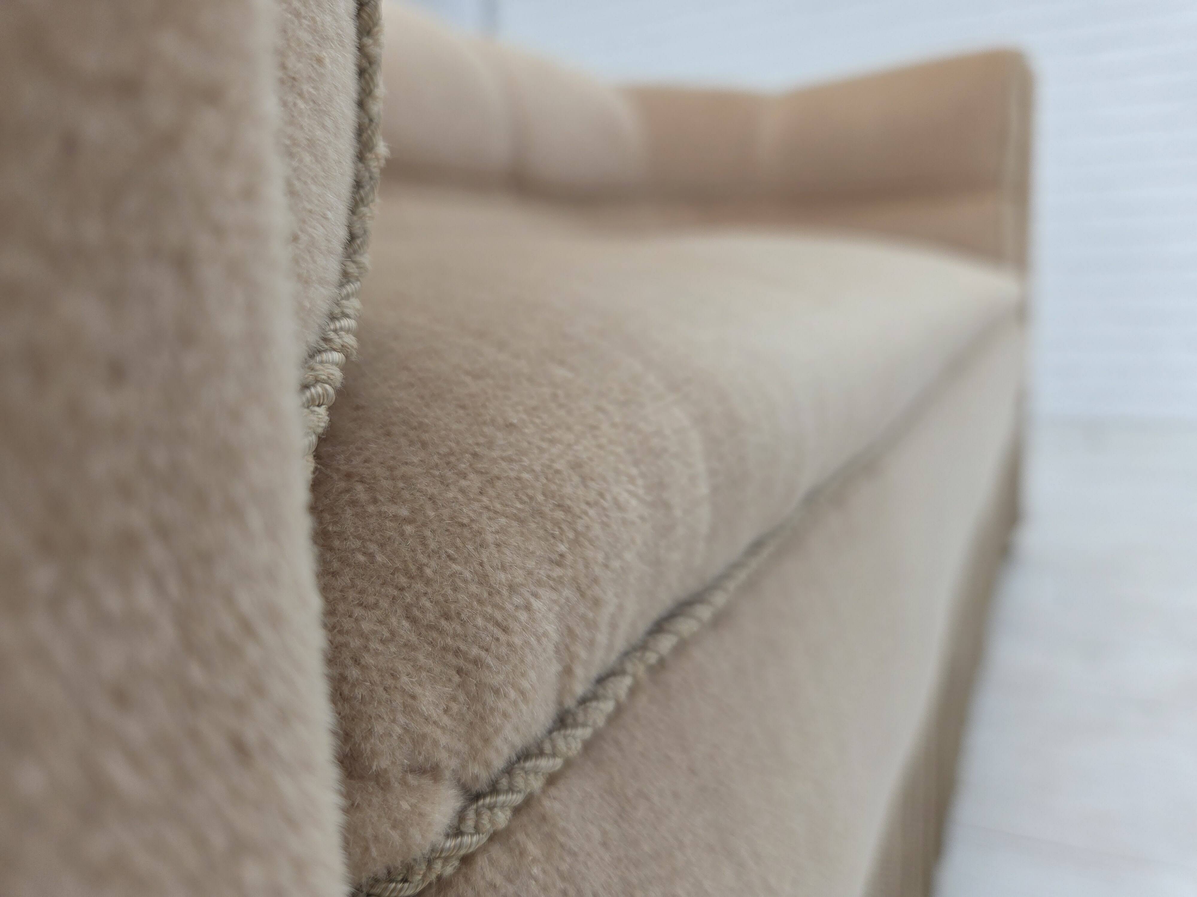 1950s, Danish 2-seater sofa, furniture velour, teak wood legs.