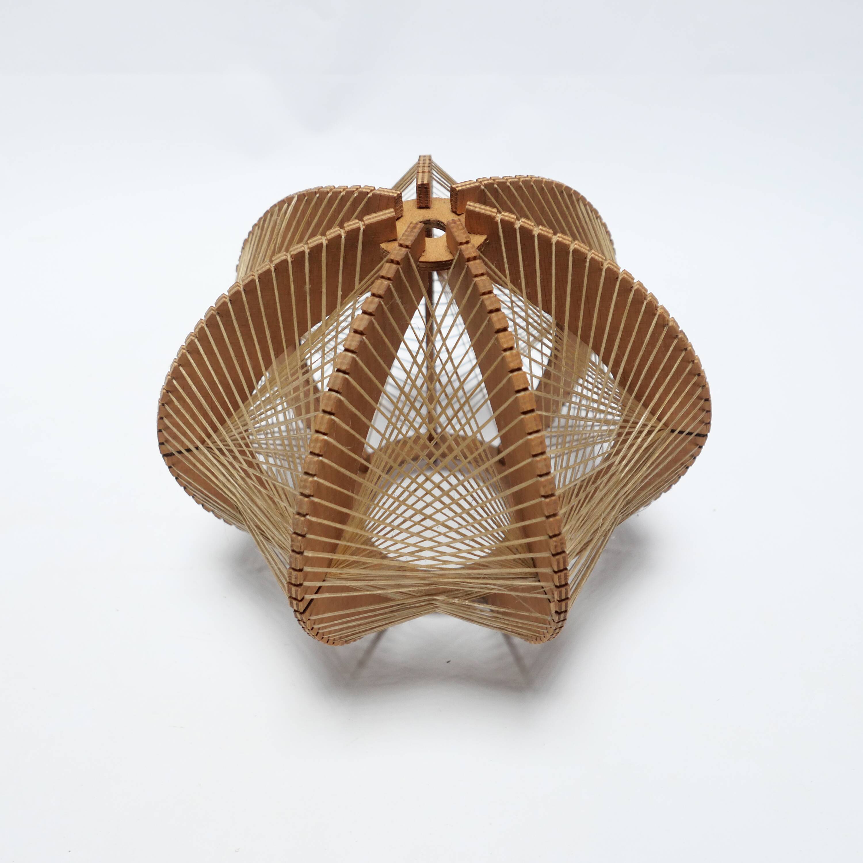 Scandinavian design pendant lampshade 70s 1970s vintage in wood and wire