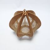 Scandinavian design pendant lampshade 70s 1970s vintage in wood and wire