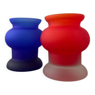 Pair of vintage frosted glass vases