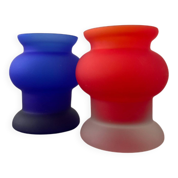Pair of vintage frosted glass vases