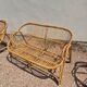 Rattan lounge with two armchairs and a vintage 1950s bench.
