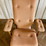 Folding armchair relax vintage wood and velvet with armrests - 70's