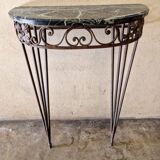 Half moon console - Wrought iron and green marble top - Design 1940