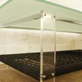 Rattan coffee table, plexiglass, frosted glass - chrome