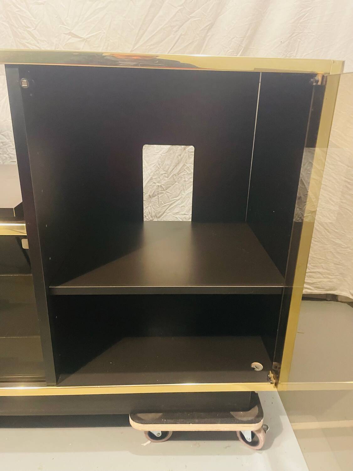Sideboard, black lacquered and brass Hi-fi unit by Roche Bobois, circa 1970