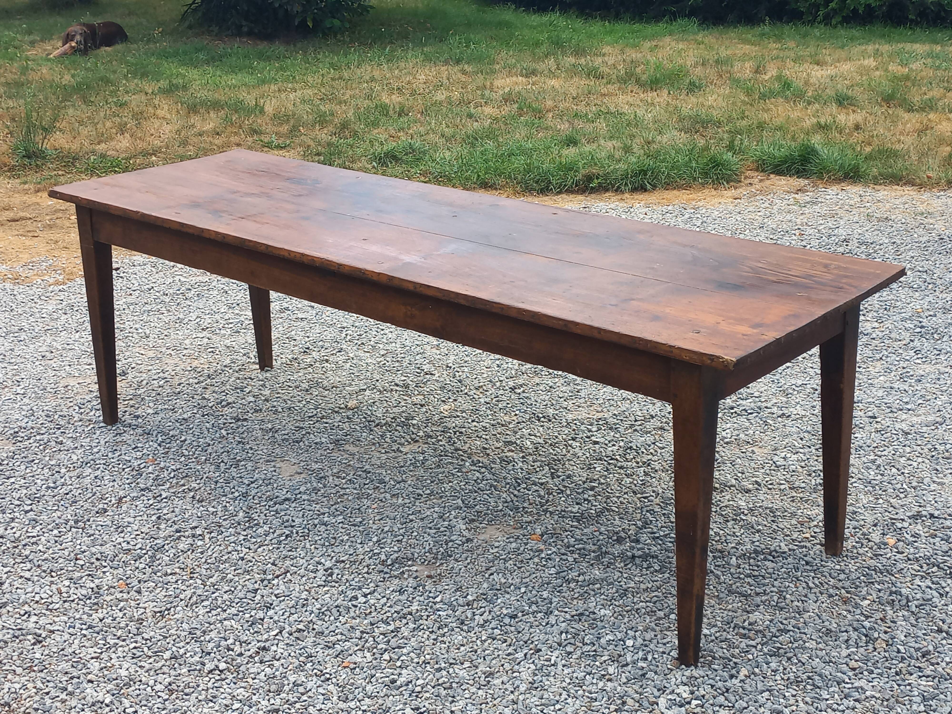 19th century farmhouse table with spindle legs, 225cm