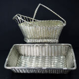 Christofle France Wine Basket Bottle Holder & Bread Basket Vannerie-Mid Century