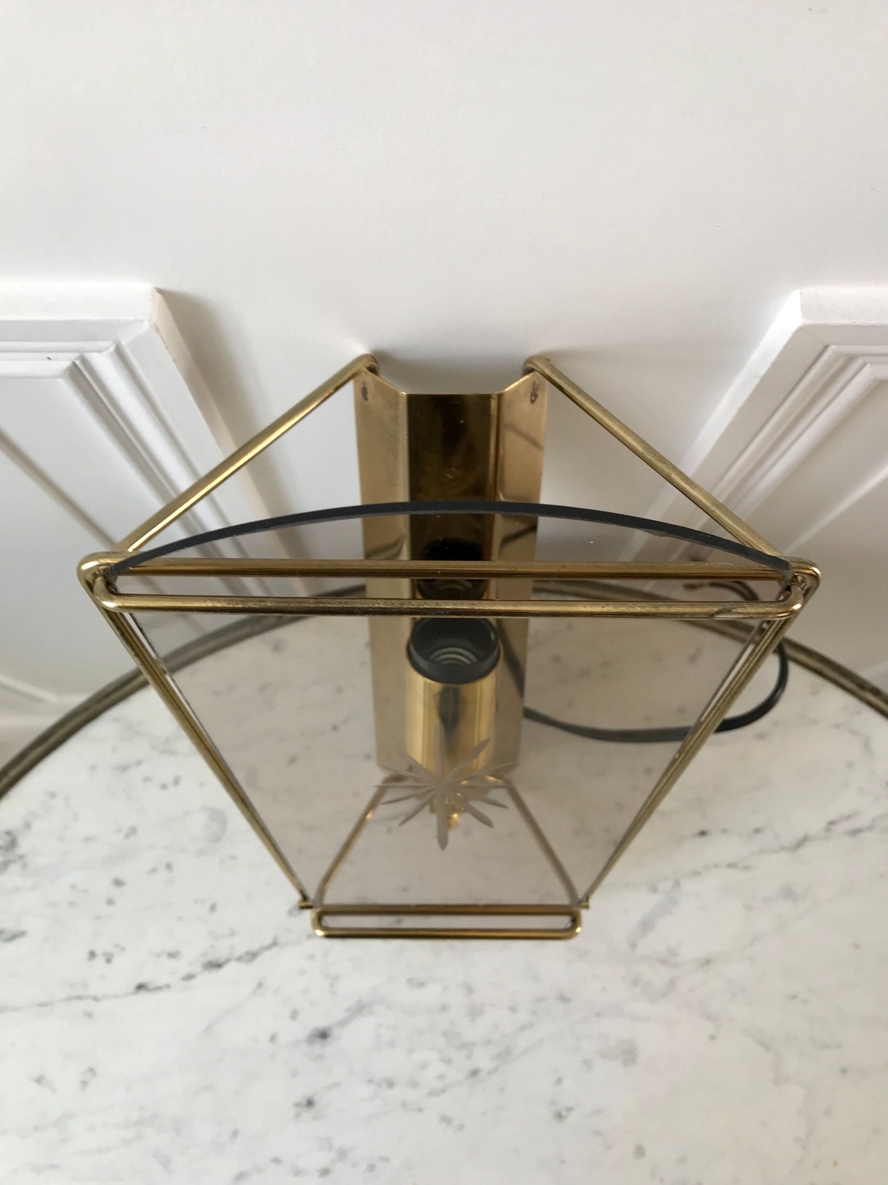 Wall lamp in smoked glass and golden metal 60s