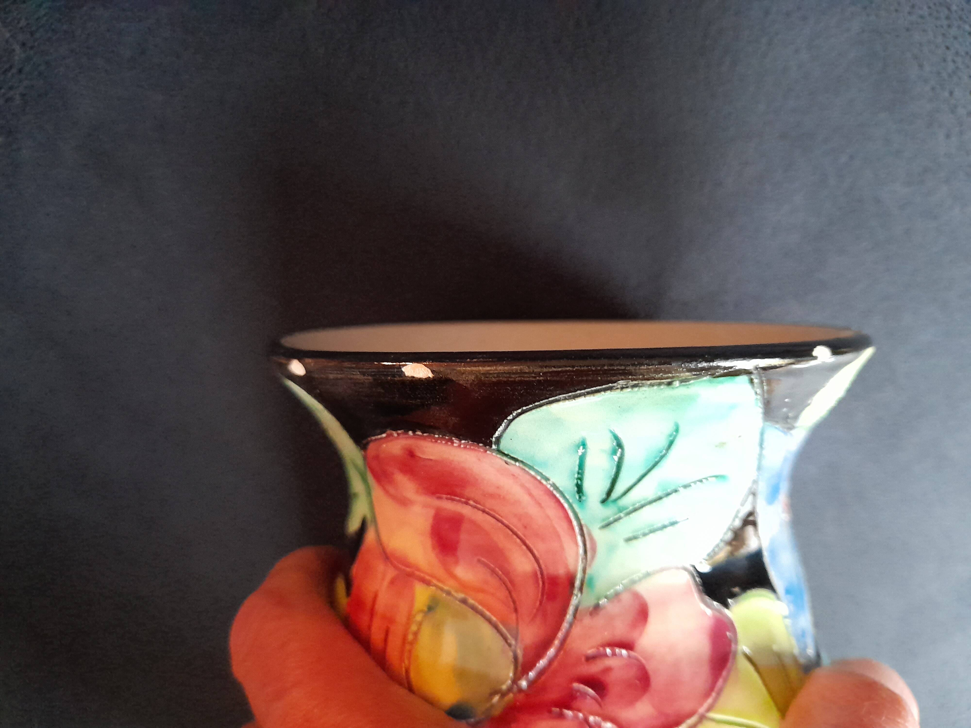 Vallauris glazed ceramic vase with incised flower decoration