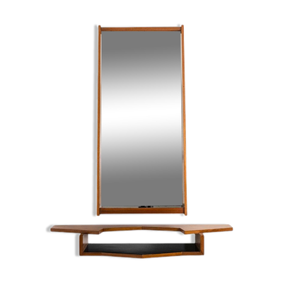 Miroir et sa console en acajou. Années 1970.