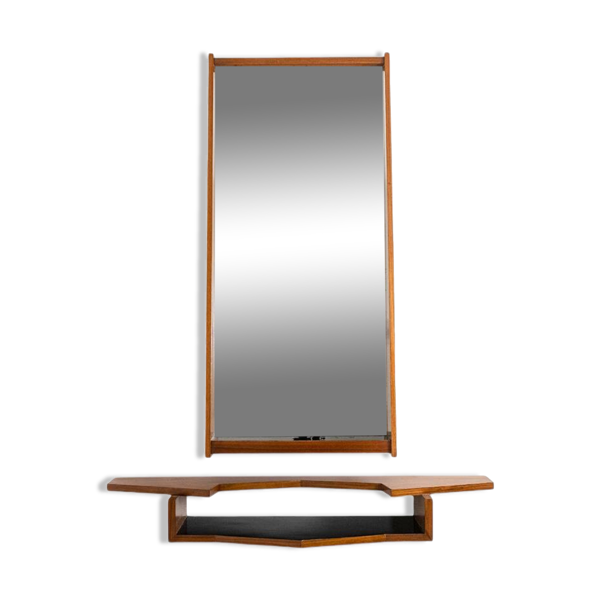 Miroir et sa console en acajou. Années 1970.