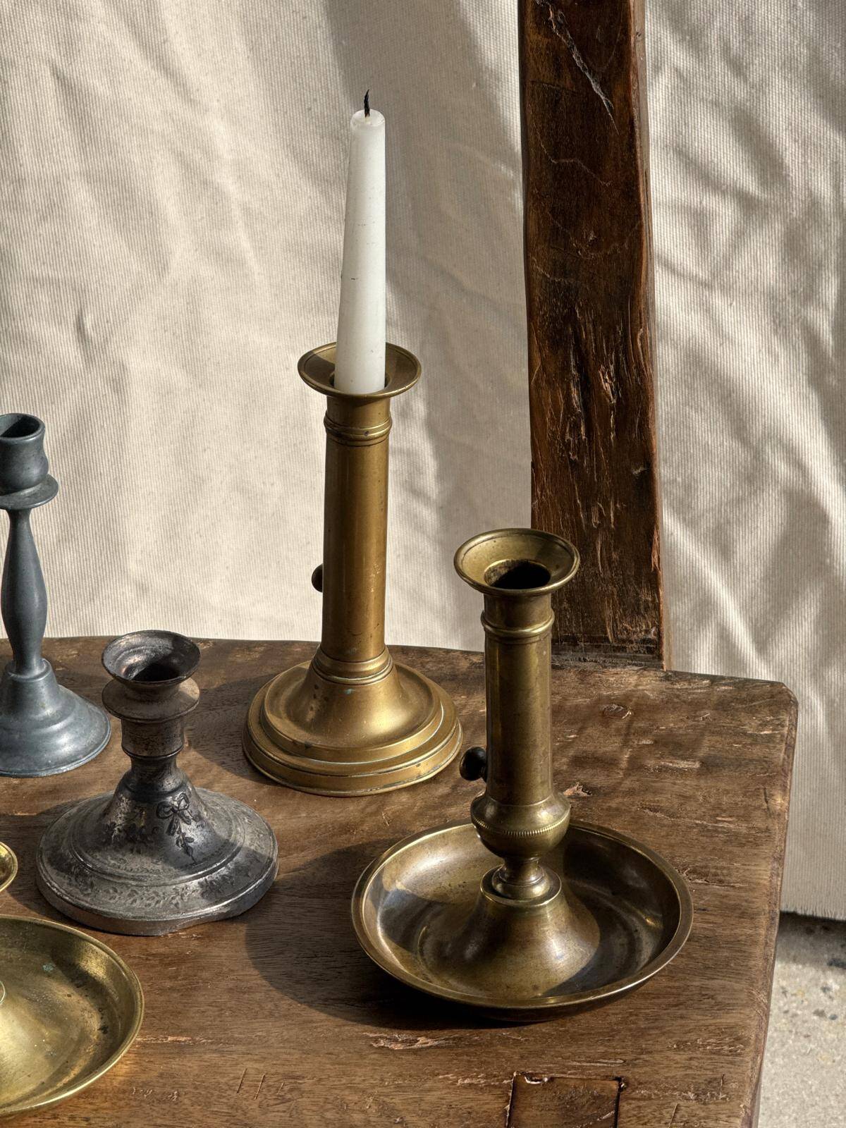 Large adjustable antique gold candlestick H20 D10