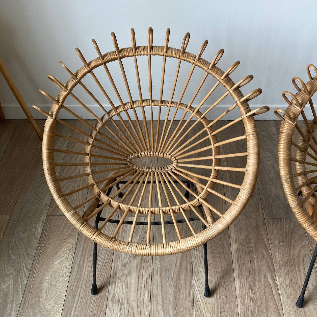 60s design rattan armchairs