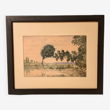 Aquarelle impressionniste ancienne signée Foulongne - 1865