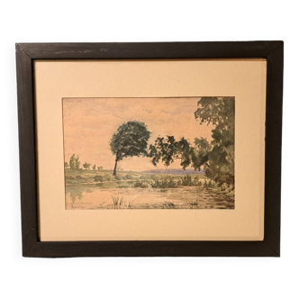 Aquarelle impressionniste ancienne signée Foulongne - 1865