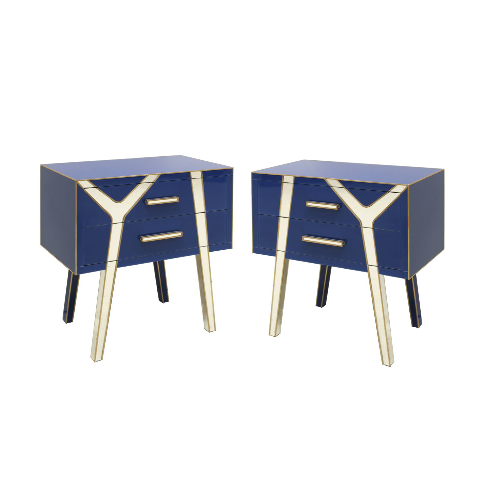 Contemporary Wood and Glass Italian Pair of Bedside Tables