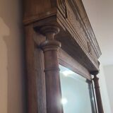 Old trumeau fireplace columns beveled mercury mirror raw solid wood rectangular molded beveled moldings
