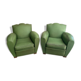 Pair of mustache club armcairs in green skai
