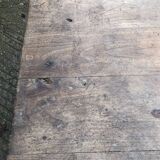 Antique farmhouse table in solid oak with tapered legs and 1 drawer at the end.