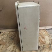 Old hanging medicine cabinet wood + opaque glass door 50's vintage