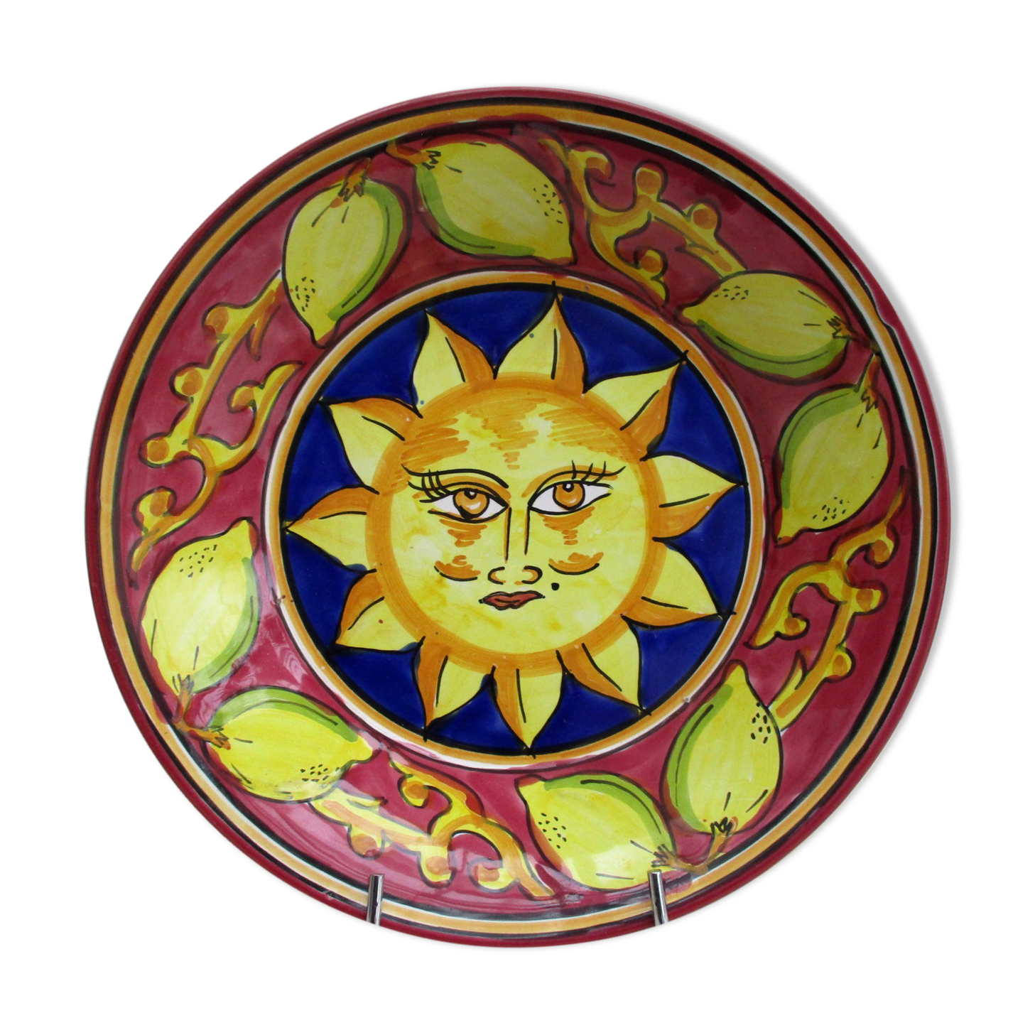 Hand-decorated ceramic plate - sun