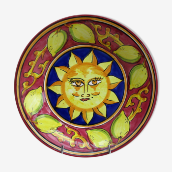 Hand-decorated ceramic plate - sun