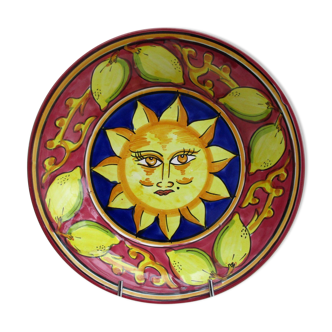 Hand-decorated ceramic plate - sun