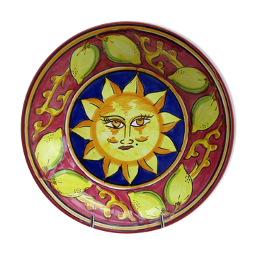 Hand-decorated ceramic plate - sun