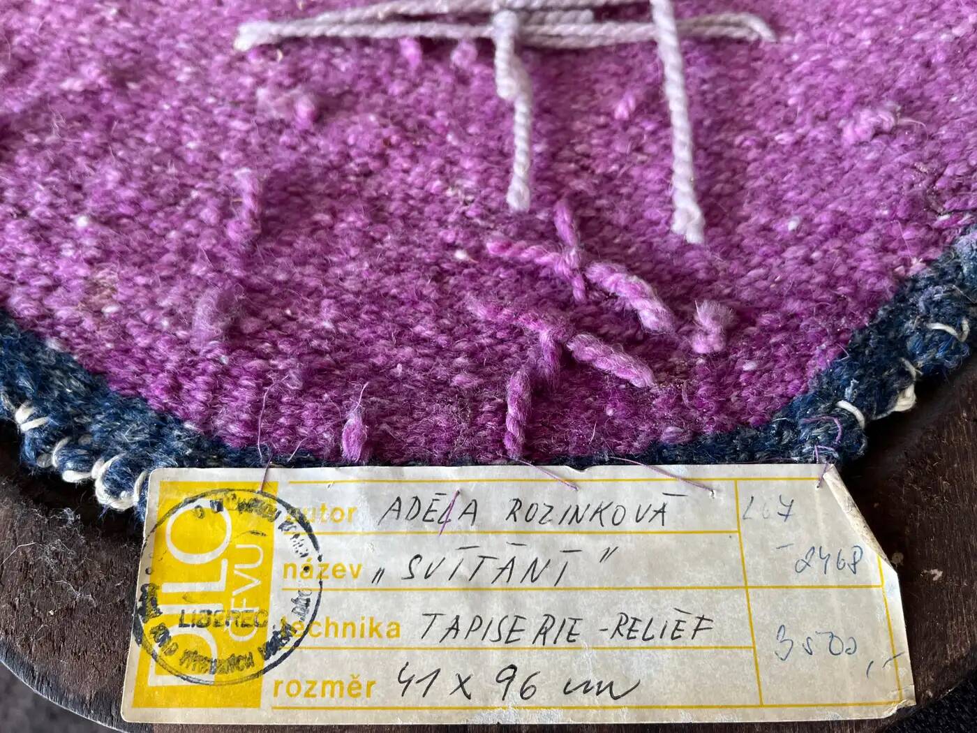 Tapisserie en bois et laine organique par Rozinkova, années 1970, Tchécoslovaquie
