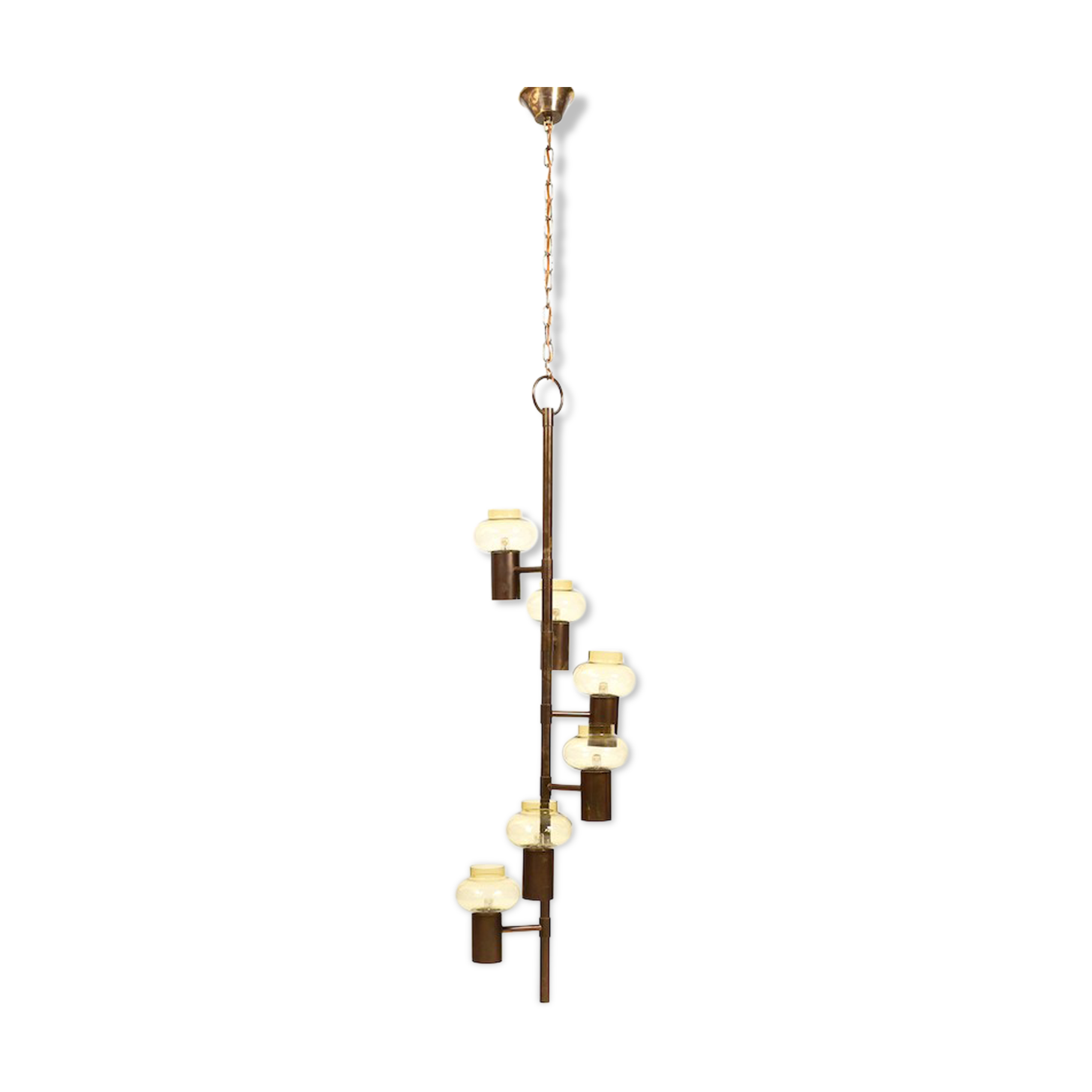 Mid century danish 6 arms brass-chandelier c.1960