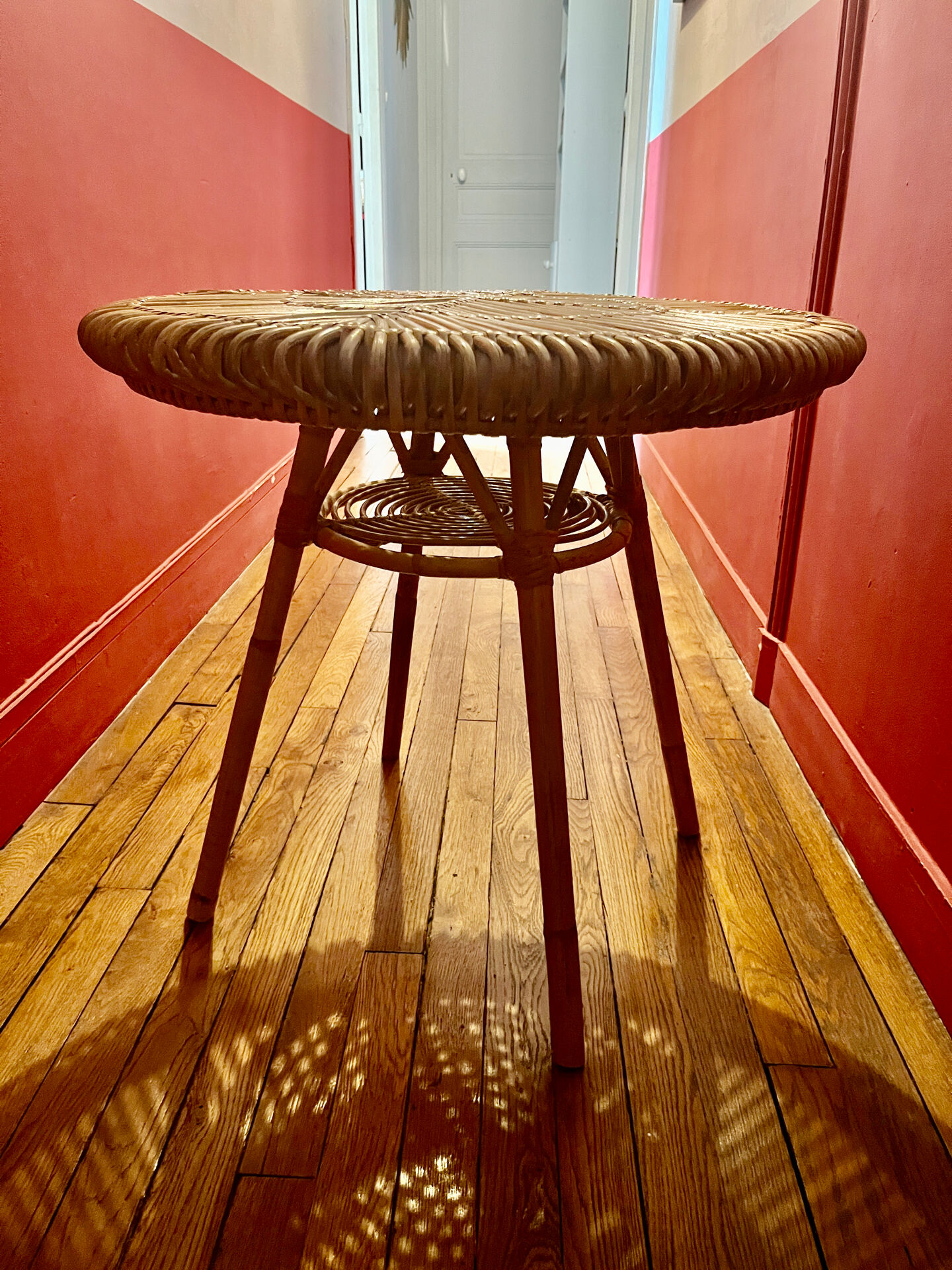 Vintage rattan and bamboo coffee table