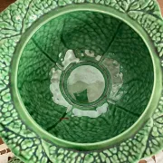 Large soup tureen in earthenware with a cabbage design, along with a dish and spoon.