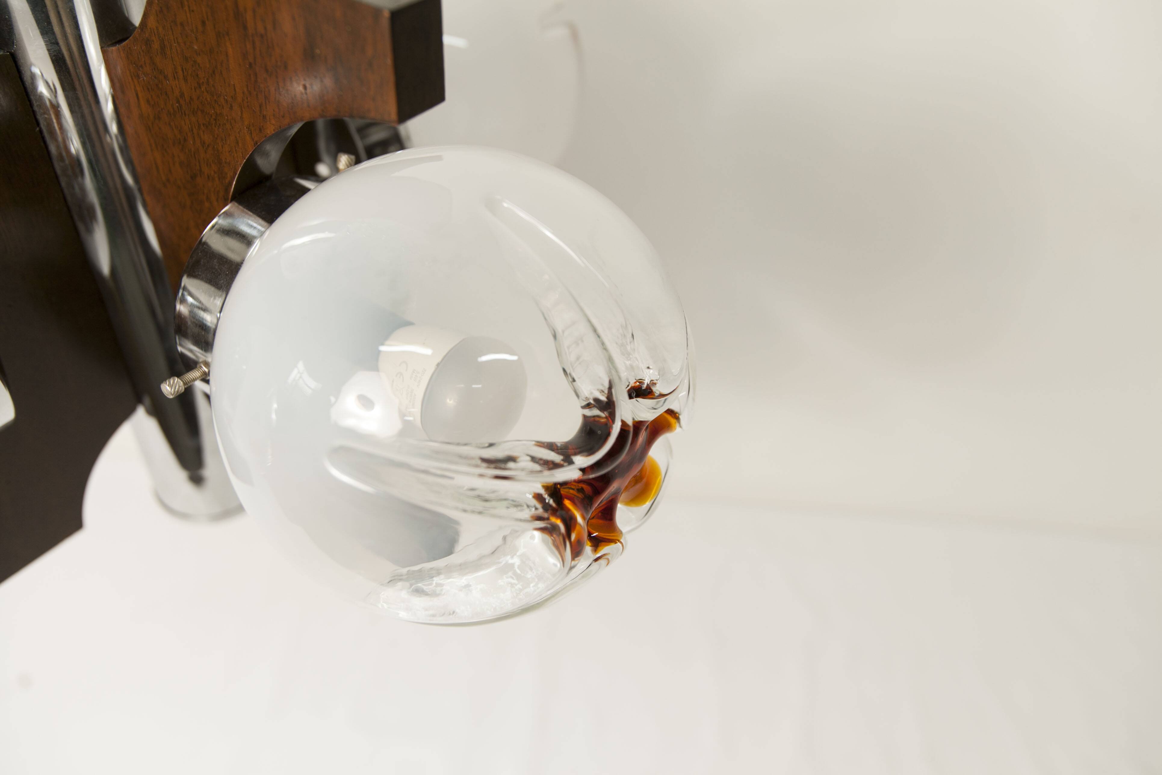 Mazzega Murano chandelier with 4 balls and teak, 1960