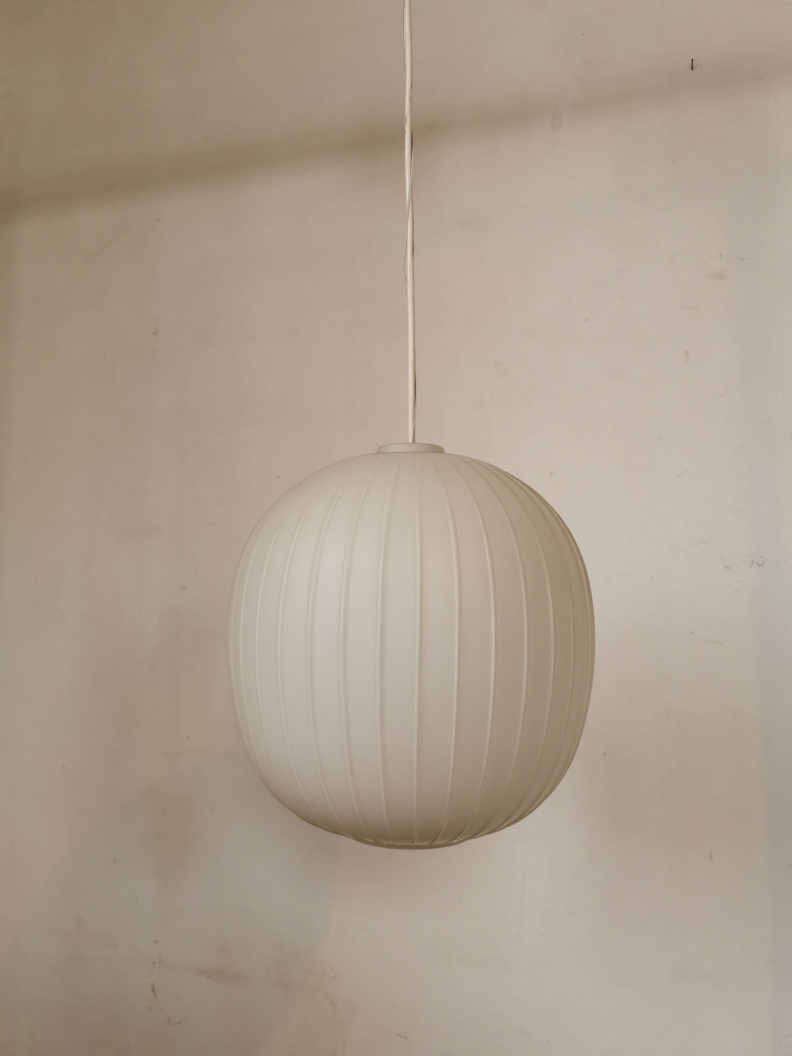 White opaline ball pendant light from the 50s