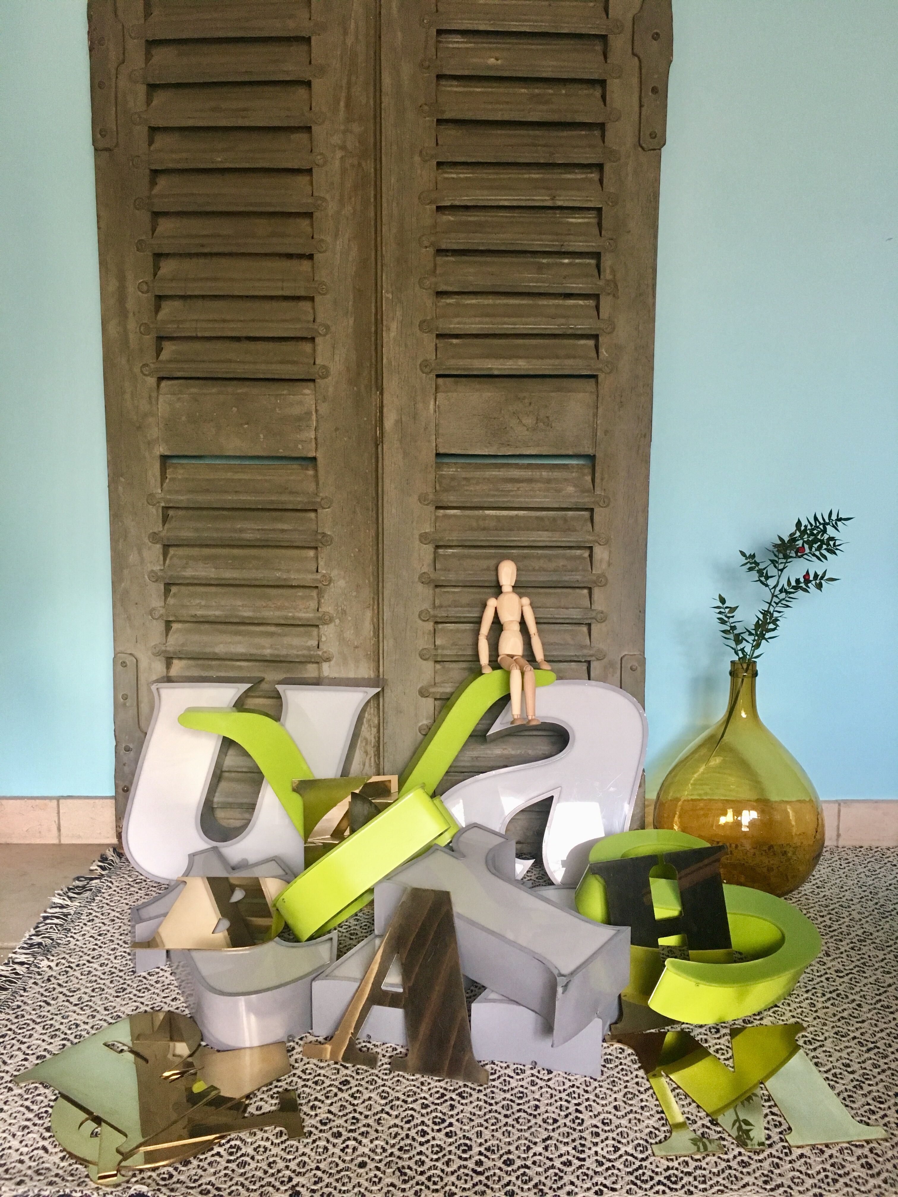 Golden brass sign vintage letter