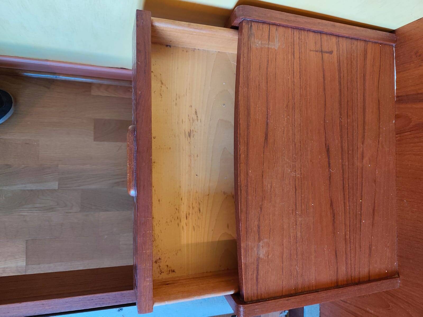 Lit Vintage Scandinave Teck 140x190 | Tête de Lit & Chevets Suspendus (60s/