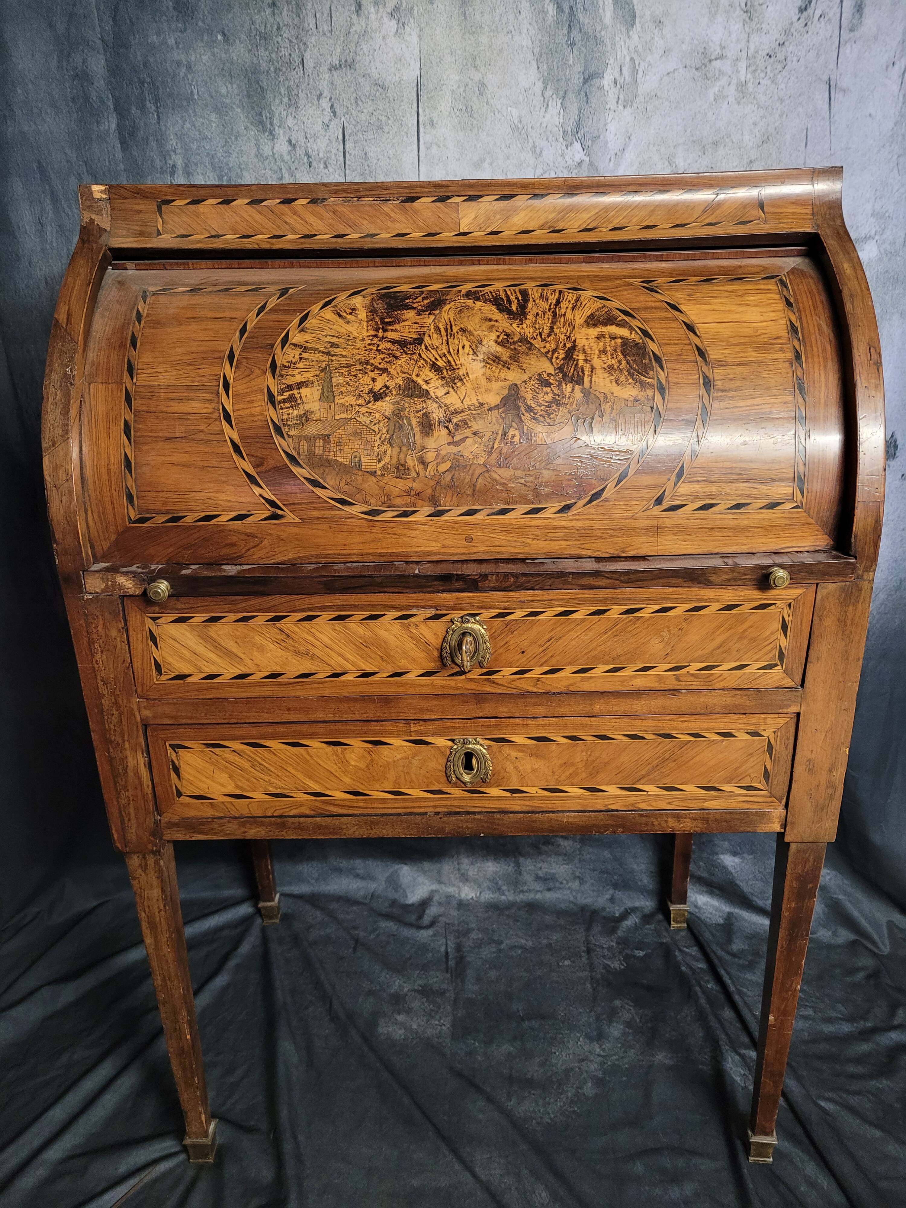 Vintage cylinder desk Louix XVI