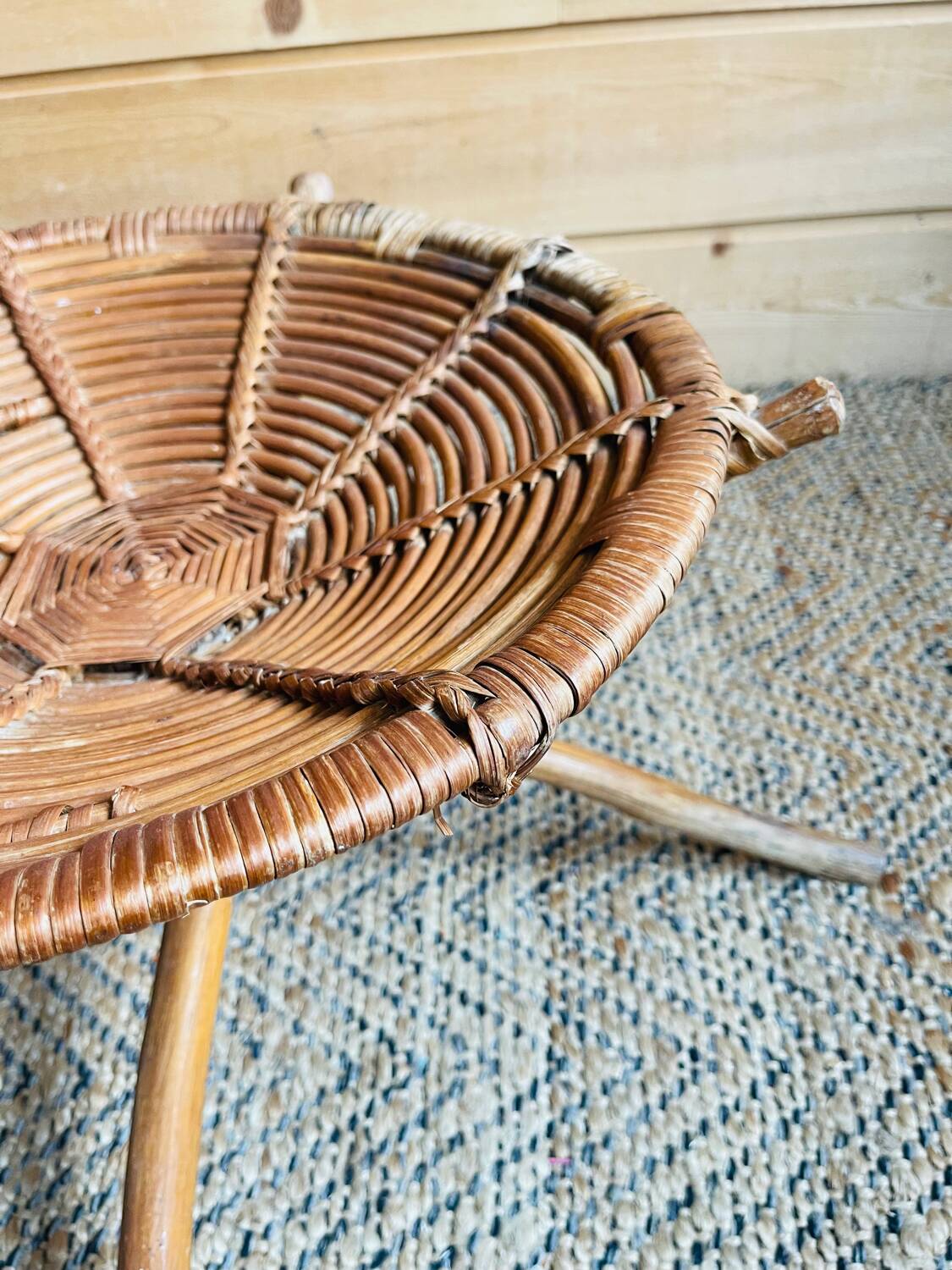 Rattan and wood stool