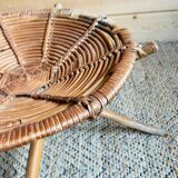Rattan and wood stool