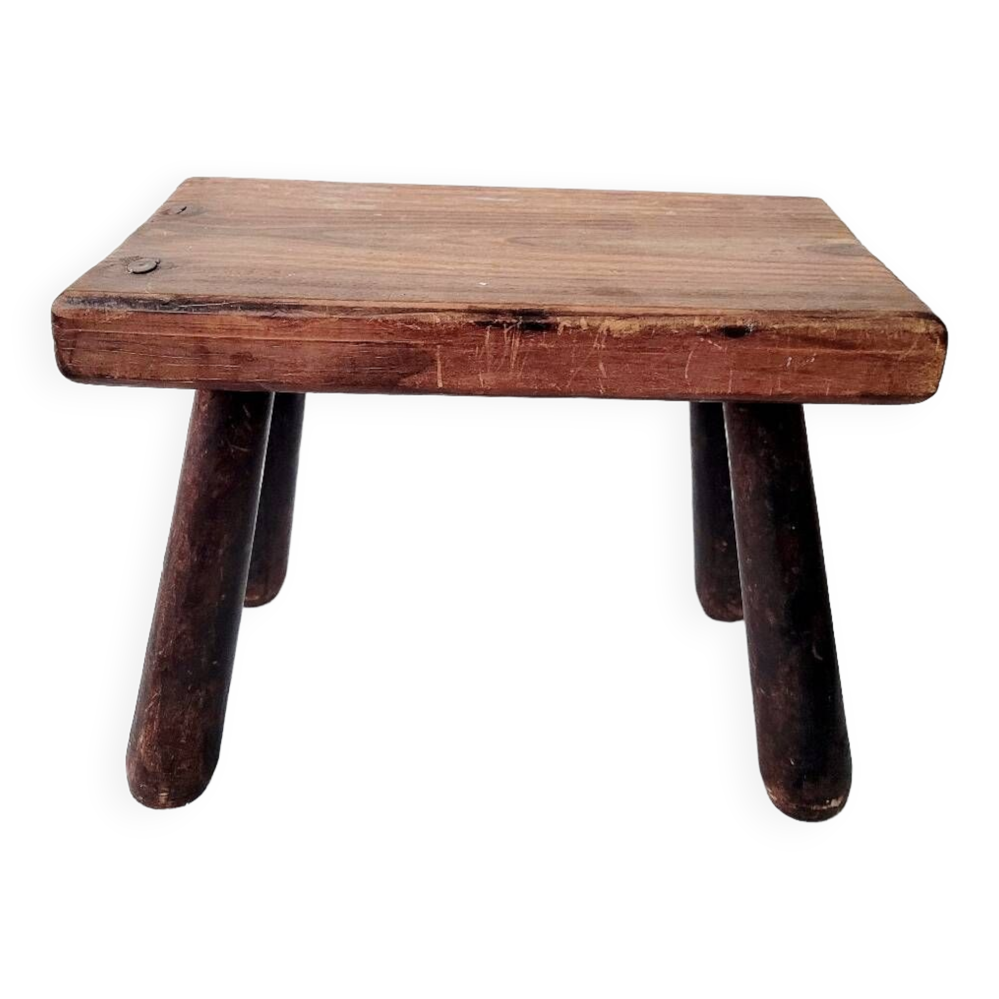 Old small solid wood milking stool