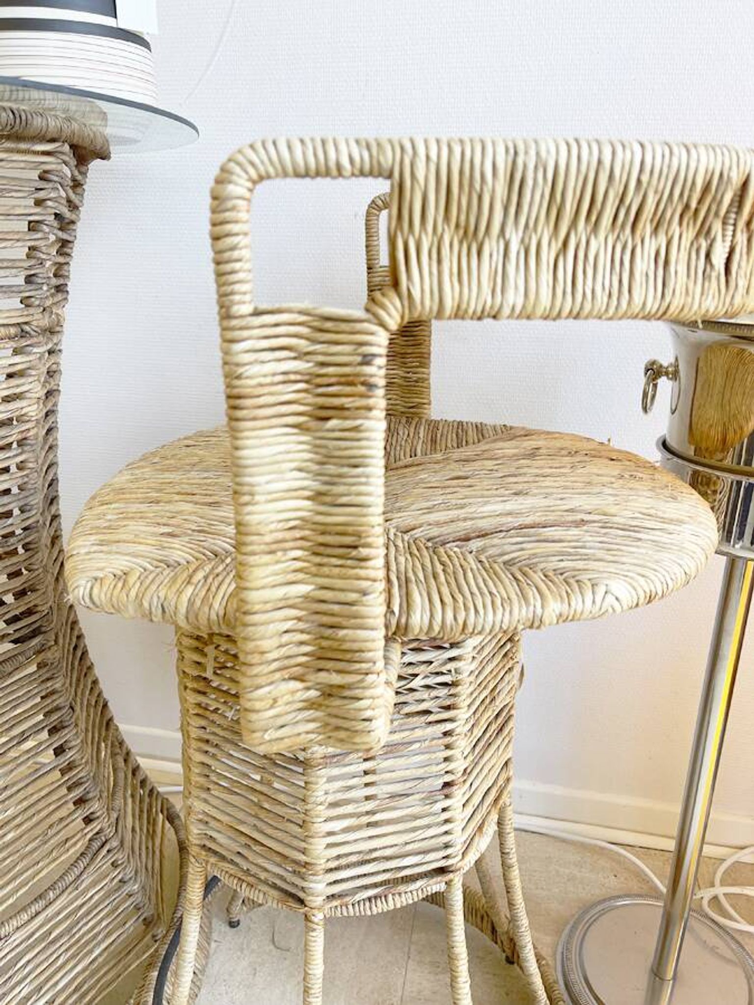 High rattan stool – creation by Roger Coster, 1970