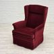 Chaise danoise à dossier haut, années 1970, velours rouge cerise, pieds en bois de frêne.