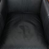 Black leather and wooden Art Deco design armchair