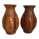 Pair of small woven vases in wicker rattan straw