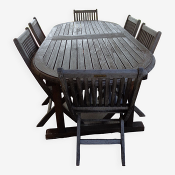 Table extérieur  en teck Unopiu avec 10 chaises
